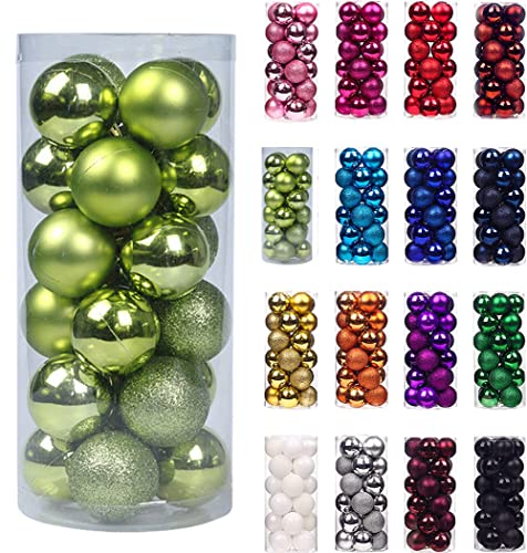 Treer 24 Stück Weihnachtskugeln Kunststoff Christbaumkugeln Set, Bruchsicher Mehrweg Christbaumschmuck zum Aufhängen, Matt Glänzend Glitzernd Weihnachtsbaum Kugeln Weihnachtsdeko (3cm,Gras-Grün) von Treer