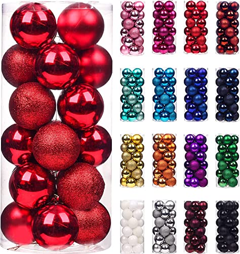 Treer 24 Stück Weihnachtskugeln Kunststoff Christbaumkugeln Set, Bruchsicher Mehrweg Christbaumschmuck zum Aufhängen, Matt Glänzend Glitzernd Weihnachtsbaum Kugeln Weihnachtsdeko (4cm,rot) von Treer