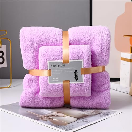 Treer 2er Handtücher Mikrofaser Weich, 1 Handtücher und 1 Badetücher Saugfähig und Schnell Trocknend Soft Handtuch für den Täglichen Gebrauch, Kompakt und Leicht (Lila,35x75+70x140CM) von Treer