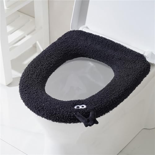 Treer 3 Stück Toilettensitzbezug Warm Waschbar WC Sitzwärmer Wärmer WC-Sitz Cover Dicker für Die Meisten O-U-Toiletten der Familie Geeignet Sind (30 * 30cm,Schwarz) von Treer