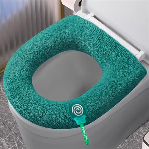 Treer 3 Stück Toilettensitzbezug Warm Waschbar WC Sitzwärmer Wärmer WC-Sitz Cover Dicker für Die Meisten O-U-Toiletten der Familie Geeignet Sind (30x10cm,Dunkelgrün) von Treer