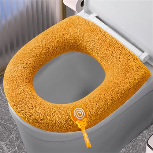 Treer 3 Stück Toilettensitzbezug Warm Waschbar WC Sitzwärmer Wärmer WC-Sitz Cover Dicker für Die Meisten O-U-Toiletten der Familie Geeignet Sind (30x10cm,Gelb) von Treer