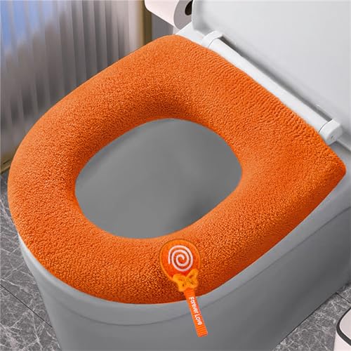 Treer 3 Stück Toilettensitzbezug Warm Waschbar WC Sitzwärmer Wärmer WC-Sitz Cover Dicker für Die Meisten O-U-Toiletten der Familie Geeignet Sind (30x10cm,Orange) von Treer