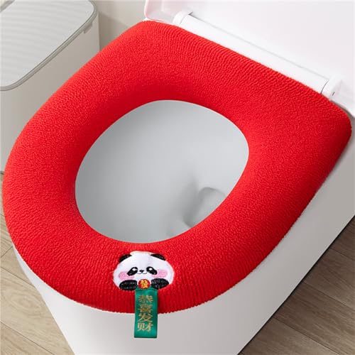 Treer 3 Stück Toilettensitzbezug Warm Waschbar WC Sitzwärmer Wärmer WC-Sitz Cover Dicker für Die Meisten O-U-Toiletten der Familie Geeignet Sind (42x35cm,Rot Panda) von Treer