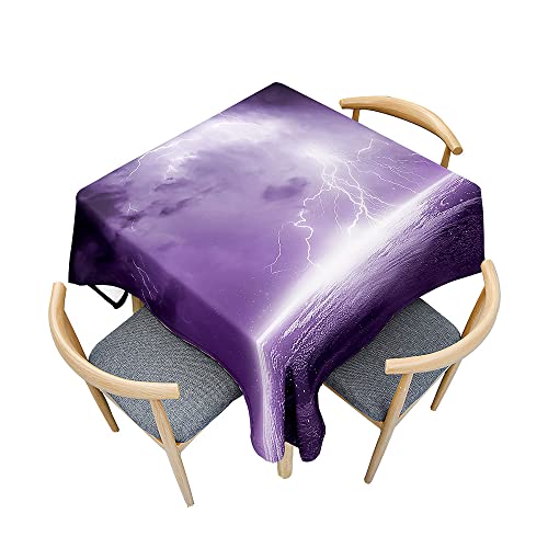 Treer 3D Blitz Tischdecke Abwaschbar, Tischdecke Polyester Haben Lotuseffekt, Abwischbare Tischdecke für Küchendekoration, Eckig Tablecloth Picknick im Freien (100x100cm,Lila) von Treer