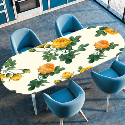 Treer 3D-Blumendruck Tischdecke Oval, Fleckschutz Tischdecke mit Elastischem Rand, Lotuseffekt Tischdecke, Freien Küche Tischdecken Tischdecke Abwaschbar Picknick (Blumen,132x229cm/52 x90) von Treer
