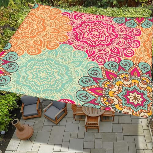 Treer 3D Buntes Mandala Sonnensegel Rechteckig mit Ösen Wasserdicht Polyester Outdoor Sonnenschutz Camping Markise Wetterfest UV-Schut für Balkon Garten Terrasse - inkl 4 Seil (Style 1,2x2m) von Treer