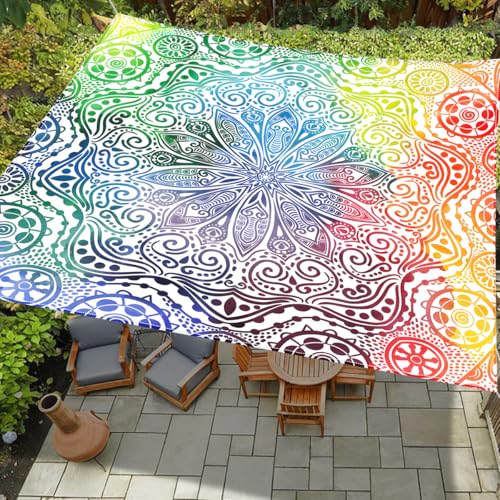 Treer 3D Buntes Mandala Sonnensegel Rechteckig mit Ösen Wasserdicht Polyester Outdoor Sonnenschutz Camping Markise Wetterfest UV-Schut für Balkon Garten Terrasse - inkl 4 Seil (Style 2,1.5x1.5m) von Treer