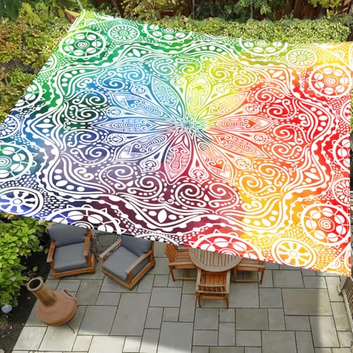 Treer 3D Buntes Mandala Sonnensegel Rechteckig mit Ösen Wasserdicht Polyester Outdoor Sonnenschutz Camping Markise Wetterfest UV-Schut für Balkon Garten Terrasse - inkl 4 Seil (Style 3,2x2m) von Treer
