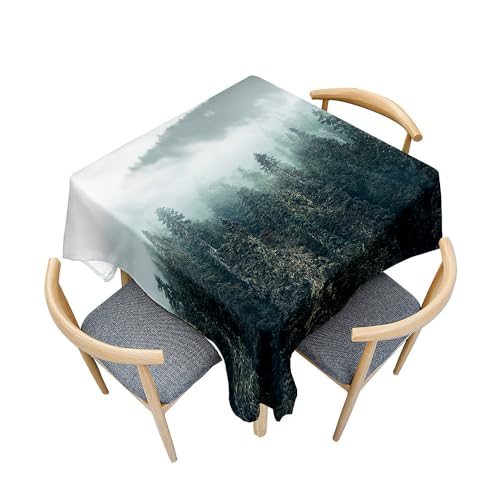 Treer 3D Forest Drucken Tischdecke Abwaschbar, Tischdecke Polyester Haben Lotuseffekt, Abwischbare Tischdecke für Küchendekoration, Eckig Tablecloth Picknick im Freien (90x90cm,dichter Wald) von Treer
