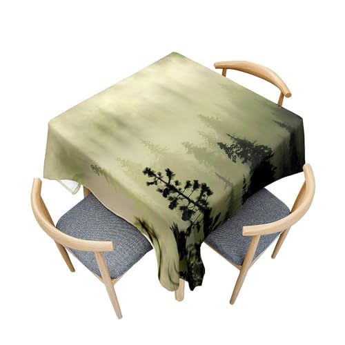 Treer 3D Forest Drucken Tischdecke Abwaschbar, Tischdecke Polyester Haben Lotuseffekt, Abwischbare Tischdecke für Küchendekoration, Eckig Tablecloth Picknick im Freien (90x90cm,hellgrüner Wald) von Treer