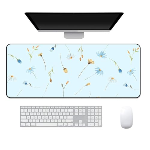 Treer 3D Frühlingsblumen Drucken Gaming Mauspad, Mousepad mit Vernähte Kanten, Mauspad L/XL/XXL, rutschfeste Gummibasis Mousepad Gaming, Mauspad Groß (600x300mm,Blume B) von Treer