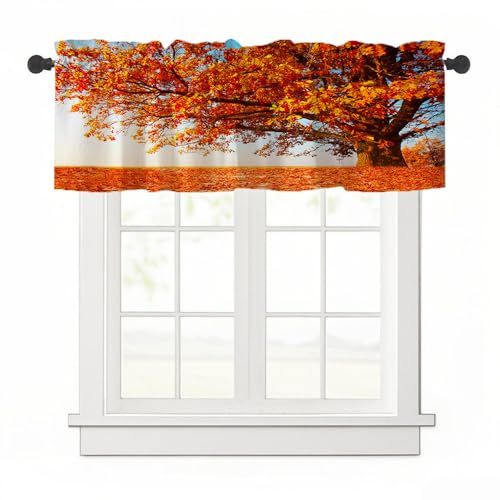 Treer 3D Herbst Scheibengardine Bistrogardine, 1 Stück Gardinen Kurz Vorhänge Verdunklungsvorhänge, Vorhang Blickdicht Waschbar Curtains für Küchen & Schlafzimmer (Baum,H45 x B137 cm) von Treer