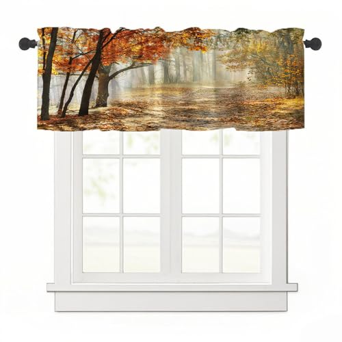 Treer 3D Herbst Scheibengardine Bistrogardine, 1 Stück Gardinen Kurz Vorhänge Verdunklungsvorhänge, Vorhang Blickdicht Waschbar Curtains für Küchen & Schlafzimmer (Beige,H45 x B145 cm) von Treer