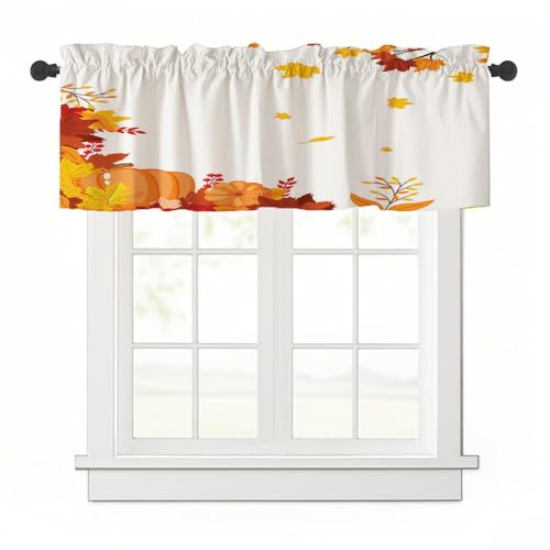 Treer 3D Herbst Scheibengardine Bistrogardine, 1 Stück Gardinen Kurz Vorhänge Verdunklungsvorhänge, Vorhang Blickdicht Waschbar Curtains für Küchen & Schlafzimmer (Kürbis,H45 x B145 cm) von Treer