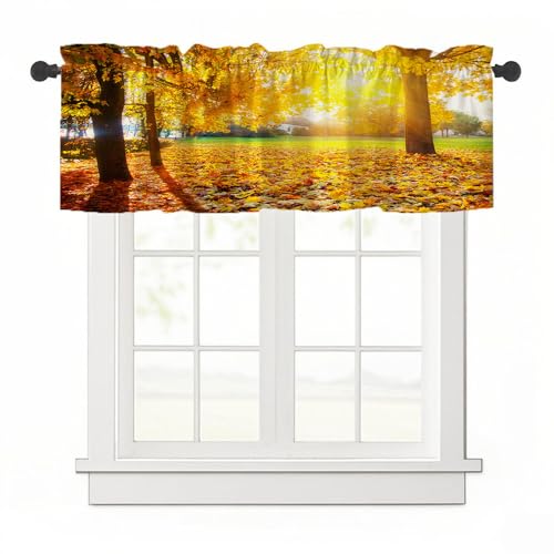 Treer 3D Herbst Scheibengardine Bistrogardine, 1 Stück Gardinen Kurz Vorhänge Verdunklungsvorhänge, Vorhang Blickdicht Waschbar Curtains für Küchen & Schlafzimmer (Sonnenschein,H45 x B137 cm) von Treer