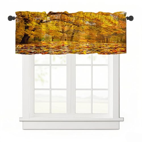 Treer 3D Herbst Scheibengardine Bistrogardine, 1 Stück Gardinen Kurz Vorhänge Verdunklungsvorhänge, Vorhang Blickdicht Waschbar Curtains für Küchen & Schlafzimmer (Wald,H45 x B145 cm) von Treer
