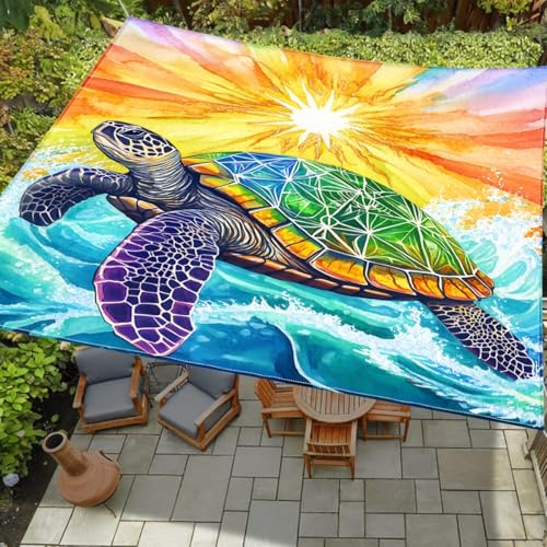 Treer 3D Kreative Meeresschildkröte Sonnensegel wasserdichte Rechteckig Sonnensegel Balkon Sonnenschutz Wetterfest UV Schutz Markise mit Ösen für Garten Terrasse Camping (Sonne,1.5x1.5m) von Treer