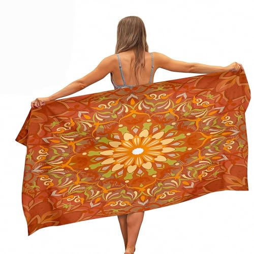 Treer 3D Mandala Strandtuch, Mikrofaser Handtuch, Sanddicht Sporthandtuch, Badetuch Groß, Schnelltrocknendes Handtuch für Sport,Camping (orange Farbe,80x160 cm) von Treer