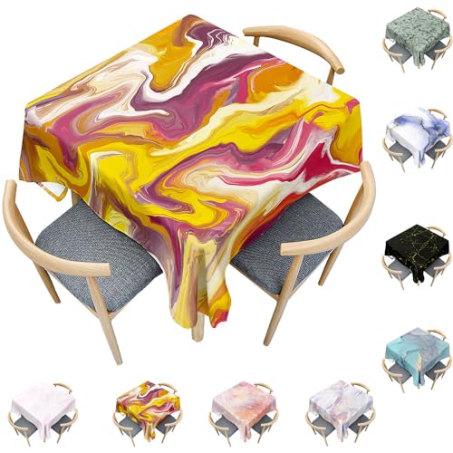 Treer 3D Marble Print Table Cloth, Square Tablecloths Wipeable Splash Proof Tablecloth Table Cloths for Kitchen Decoration Outdoor Picnic (60x60cm,Gelb) von Treer