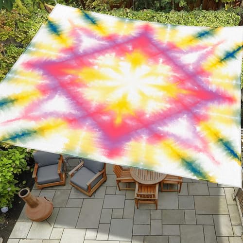 Treer 3D Modischer Tie-Dye-Druck Sonnensegel wasserdichte Rechteckig Sonnensegel Balkon Sonnenschutz Wetterfest UV Schutz Markise mit Ösen für Garten Terrasse Camping (Gelb,2x2m) von Treer