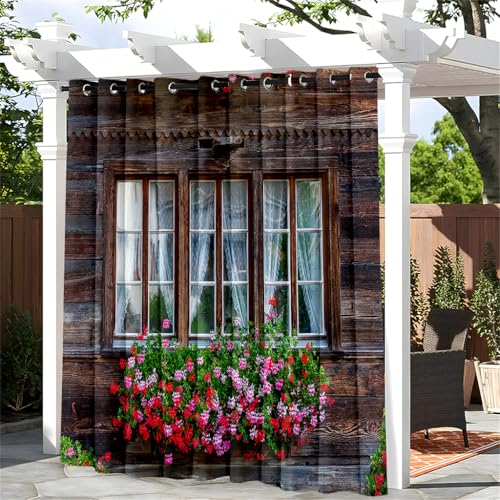 Treer 3D Outdoor Vorhang Wasserdicht mit Ösen (1.6 inch), Blickdicht Outdoorvorhänge Sichtschutz Sonnenschutz für Patio Balkon Terrasse Garten Pavillon (W140*L175cm,Wandpflanzen A) von Treer
