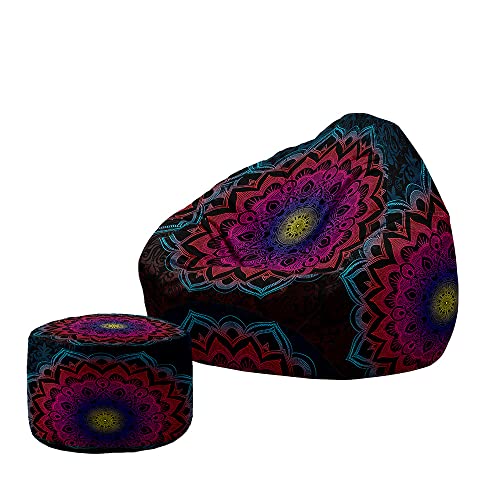 Treer 3D Sitzsack mit Lehne und Hocker mit Ohne Füllung Großes Sofa Lazy Lounger Sitzsack Stuhlbezug Indoor Sitzsack Abdeckung für Kinder und Jugendliche (100x120+20x30cm,Fuchsie) von Treer