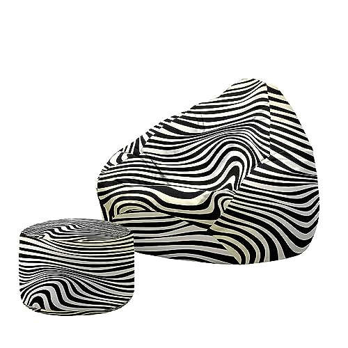 Treer 3D Sitzsack mit Lehne und Hocker mit Ohne Füllung Großes Sofa Lazy Lounger Sitzsack Stuhlbezug Indoor Sitzsack Abdeckung für Kinder und Jugendliche (100x120+20x30cm,gestreiftes Zebra 7) von Treer