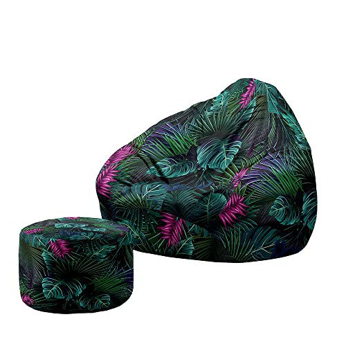 Treer 3D Sitzsack mit Lehne und Hocker mit Ohne Füllung Großes Sofa Lazy Lounger Sitzsack Stuhlbezug Indoor Sitzsack Abdeckung für Kinder und Jugendliche (80x90+20x30cm,Dschungel) von Treer