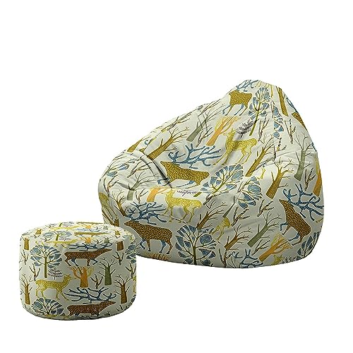 Treer 3D Sitzsack mit Lehne und Hocker mit Ohne Füllung Großes Sofa Lazy Lounger Sitzsack Stuhlbezug Indoor Sitzsack Abdeckung für Kinder und Jugendliche (90x100+20x30cm,süßes REH 3) von Treer