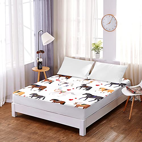 Treer 3D Spannbettlaken Spannbetttuch Bett, Polyester Weiche Bettlaken Ultra-Tiefe Matratzenschoner für Bettw Sche bis 30cm Matratzenschoner (180x200x30cm,edles Pferd) von Treer