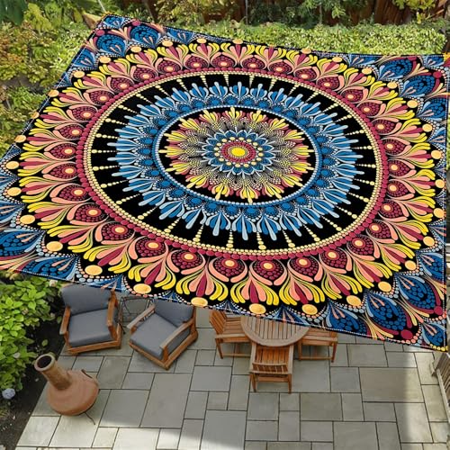 Treer 3D-indisches Mandala-Muster Sonnensegel Rechteckig – wasserdichte Sonnenschutz Markise mit ösen, UV-Schutz 95% für Garten, Terrasse, Balkon und Camping, inkl. 4 Seilen (Stil 3,1.8x1.8m) von Treer