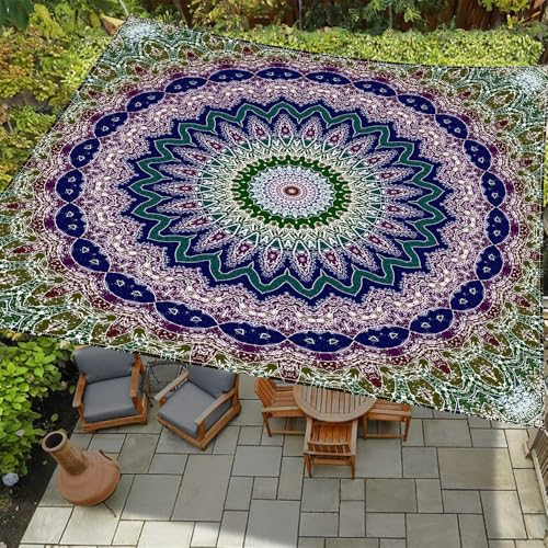 Treer 3D-indisches Mandala-Muster Sonnensegel Rechteckig – wasserdichte Sonnenschutz Markise mit ösen, UV-Schutz 95% für Garten, Terrasse, Balkon und Camping, inkl. 4 Seilen (Stil 7,2x2.4m) von Treer