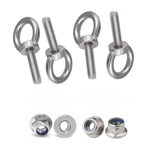 Treer 4 Sätze M3 Augenbolzen Augenschrauben mit sechseckigen Flanschverschlussmuttern, Gewindedurchmesser 3mm, Ringschrauben aus Edelstahl 304 (M3 x 15 mm) von Treer