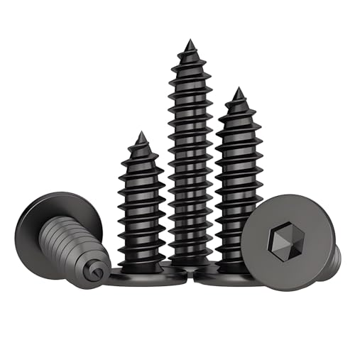 Treer 50-Stück Blechschrauben mit Innensechskant Φ5 mm aus Edelstahl A2 Schwarz, Selbstschneidende Schrauben M5 Holzschrauben (M5 x 10,Ultraflachkopf) von Treer
