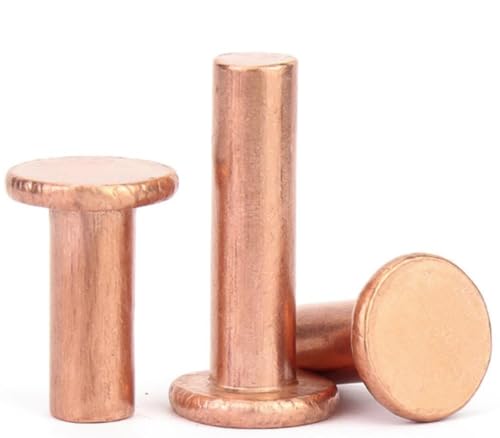 Treer 60-Stück Flache runde Kopf feste Nieten Kupfer Vollnieten Befestigungen für elektrische Anwendungen und Leder Arbeitszubehör, 4mm Durchmesser (M4 x 4mm) von Treer