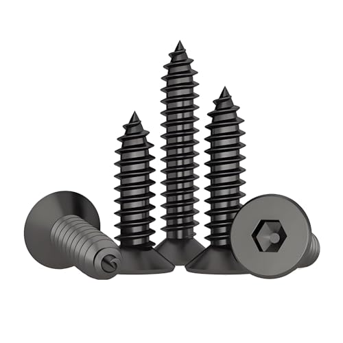 Treer 60Stk Schwarz Senkkopf-Blechschrauben mit Innensechskant Φ5 mm, Selbstschneidende Schrauben, Holzschrauben aus Edelstahl A2 (M5 x 60 mm) von Treer