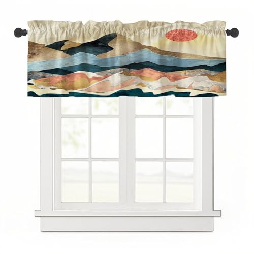 Treer Abstrakter Berg Scheibengardine, 1 Stück 45x137cm Gardinen Kurz Vorhänge Modern Verdunklungsvorhänge, Vorhang Blickdicht Waschbar Curtains für Küchen & Schlafzimmer (Gold,137x45cm) von Treer