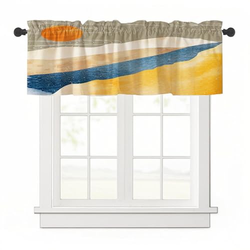 Treer Abstrakter Berg Scheibengardine, 1 Stück 45x137cm Gardinen Kurz Vorhänge Modern Verdunklungsvorhänge, Vorhang Blickdicht Waschbar Curtains für Küchen & Schlafzimmer (Gold Grau,137x45cm) von Treer