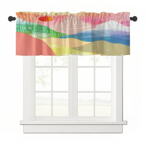 Treer Abstrakter Berg Scheibengardine, 1 Stück 45x137cm Gardinen Kurz Vorhänge Modern Verdunklungsvorhänge, Vorhang Blickdicht Waschbar Curtains für Küchen & Schlafzimmer (Rosa 1,137x45cm) von Treer