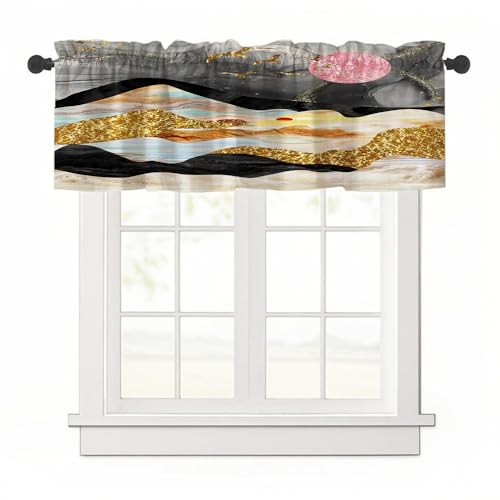 Treer Abstrakter Berg Scheibengardine, 1 Stück 45x137cm Gardinen Kurz Vorhänge Modern Verdunklungsvorhänge, Vorhang Blickdicht Waschbar Curtains für Küchen & Schlafzimmer (Schwarz,137x45cm) von Treer