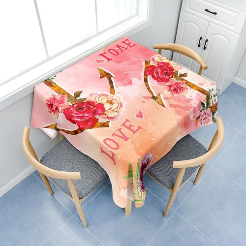 Treer Ankerdruck Eckig Tischdecke, Tischdecke Abwaschbar, Tischdecken Haben Lotuseffekt, Abwischbare Tischdecke für Picknick Couchtisch Hochzeiten oder Haushalt (Rose,140x140cm) von Treer