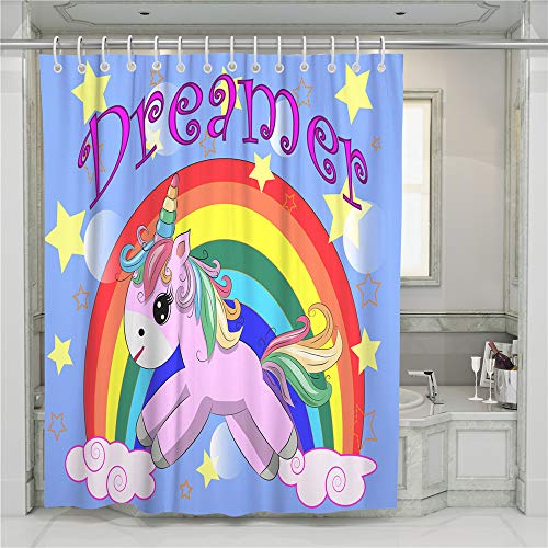 Treer Anti-Schimmel & Wasserdicht Duschvorhang für Badezimmer, Badezimmervorhang mit 12 Duschvorhangringe Waschbar Duschvorhang - Bunter Einhorn-3D-Druck (Träumer,120x180cm) von Treer