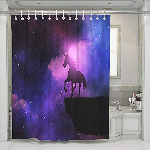 Treer Anti-Schimmel & Wasserdicht Duschvorhang für Badezimmer, Traum Einhorn 3D-Druck Badezimmervorhang mit 12 Duschvorhangringe Waschbar Duschvorhang (Starlight Einhorn,120x180cm) von Treer