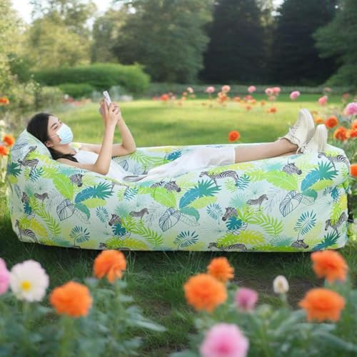 Treer Aufblasbares Sofa, Tragbares Wasserdichtes Luftsofa, Faltbare Outdoor Air Lounger, Aufblasbar Luft Sofa, für Garten Camping und Musikfestivals Reisen Seeufer (Zebra und grün,230 * 70cm) von Treer