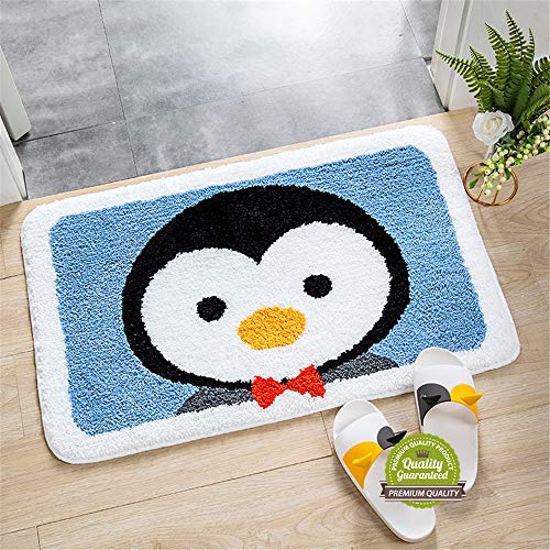 Treer Badezimmermatte Weicher Saugfähig Badezimmerteppich, Mikrofaser Beflockung Badematten Antirutsch Badvorleger Duschteppich Waschbar Badteppich (40x60cm,Pinguin) von Treer