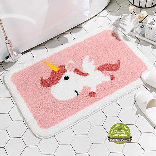 Treer Badezimmermatte Weicher Saugfähig Badezimmerteppich, Mikrofaser Beflockung Badematten Antirutsch Badvorleger Duschteppich Waschbar Badteppich (50x80cm,Einhorn) von Treer