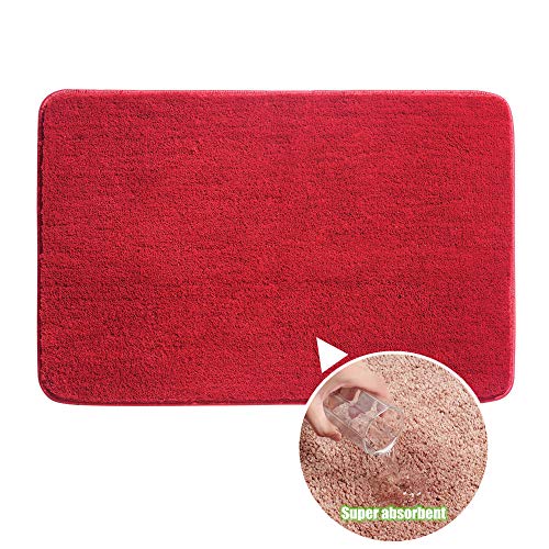 Treer Badezimmermatte Weicher Saugfähig Badezimmerteppich, Mikrofaser Beflockung Einfarbig Badematten Antirutsch Badvorleger Fußmatte Schlafzimmer Bodenmatte (Rot,50x80cm) von Treer