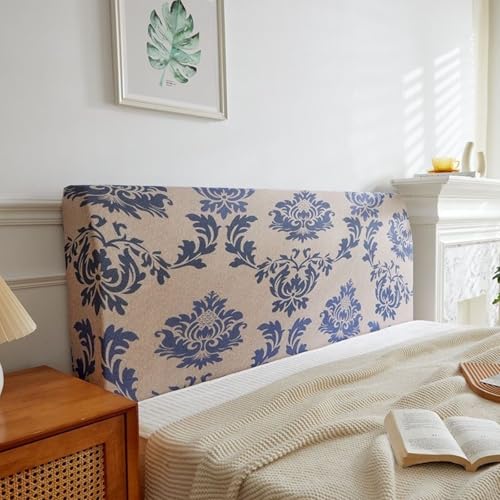Treer Bett Kopfteil Bezug, Bettkopfteil Bezug, 3D-Blumendruck Staubdicht Bettkopfteil Hussen, All-Inclusive Schutz Dekorativ für Schlafzimmer Bett Kopfteil (Khaki Blau,200cm) von Treer