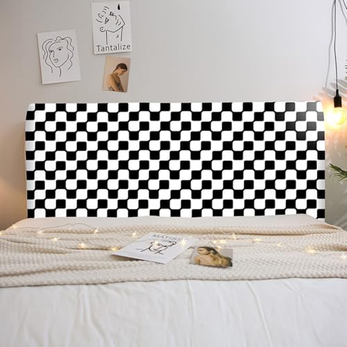 Treer Bett Kopfteil Bezug, Bettkopfteil Bezug, 3D-Geometrie Staubdicht Bettkopfteil Hussen, All-Inclusive Schutz Dekorativ für Schlafzimmer Bett Kopfteil (Schwarz Weiß 1,200cm) von Treer